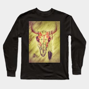 Bull Sugar Skull in Grunge Long Sleeve T-Shirt